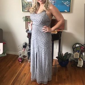 Adrianna Papell beaded Platinum gown